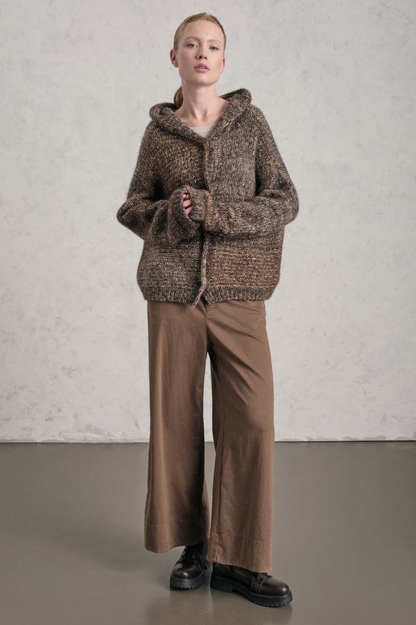 Cardigan con cappuccio in misto alpaca a fasce bicolore | 1019.CFDTRE17522.06
