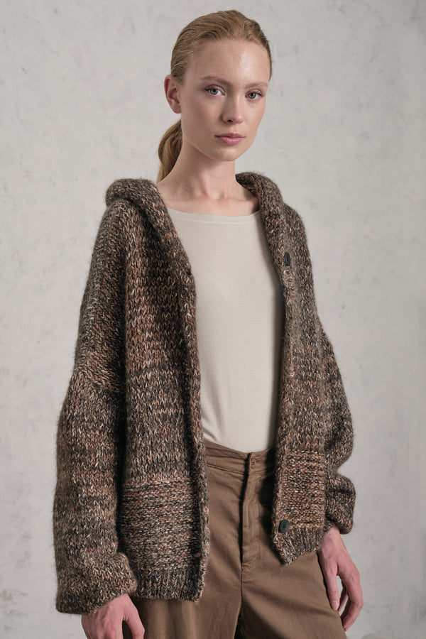 Cardigan con cappuccio in misto alpaca a fasce bicolore | 1019.CFDTRE17522.06