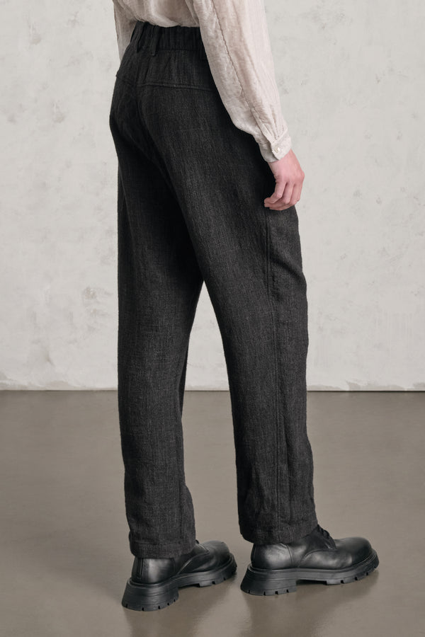 Pantalon coupe confort en laine, lin et coton à taille élastiquée | 1019.CFDTREB112.13