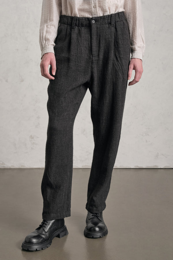 Pantalon coupe confort en laine, lin et coton à taille élastiquée | 1019.CFDTREB112.13