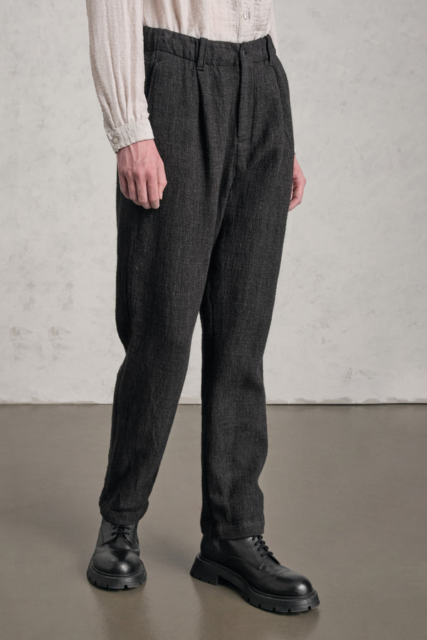 Pantalon coupe confort en laine, lin et coton à taille élastiquée | 1019.CFDTREB112.13