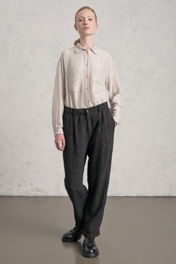Pantalon coupe confort en laine, lin et coton à taille élastiquée | 1019.CFDTREB112.13