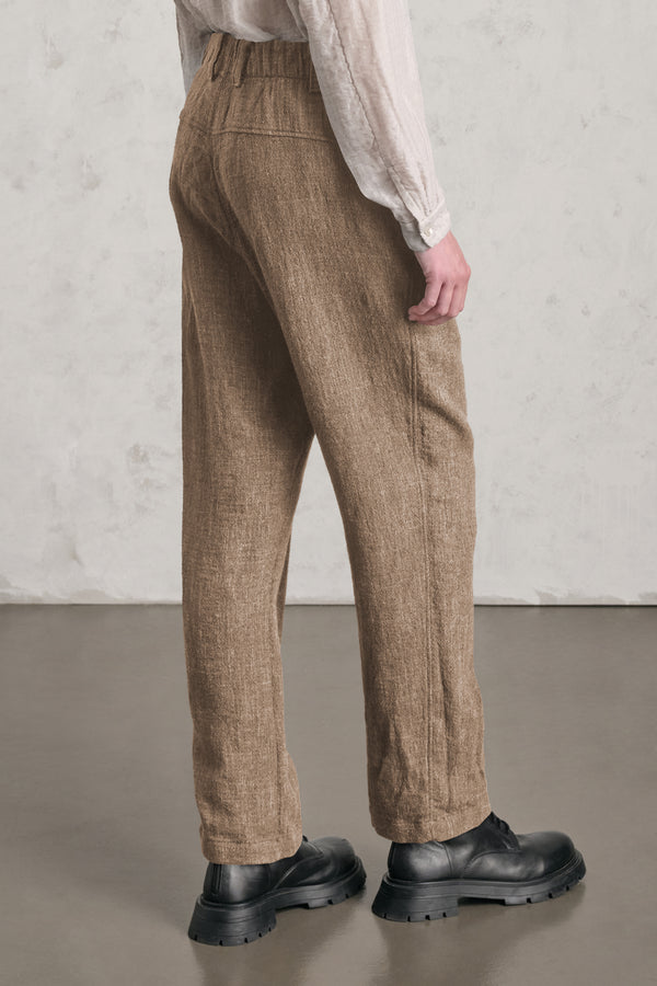 Pantalon coupe confort en laine, lin et coton à taille élastiquée | 1019.CFDTREB112.16