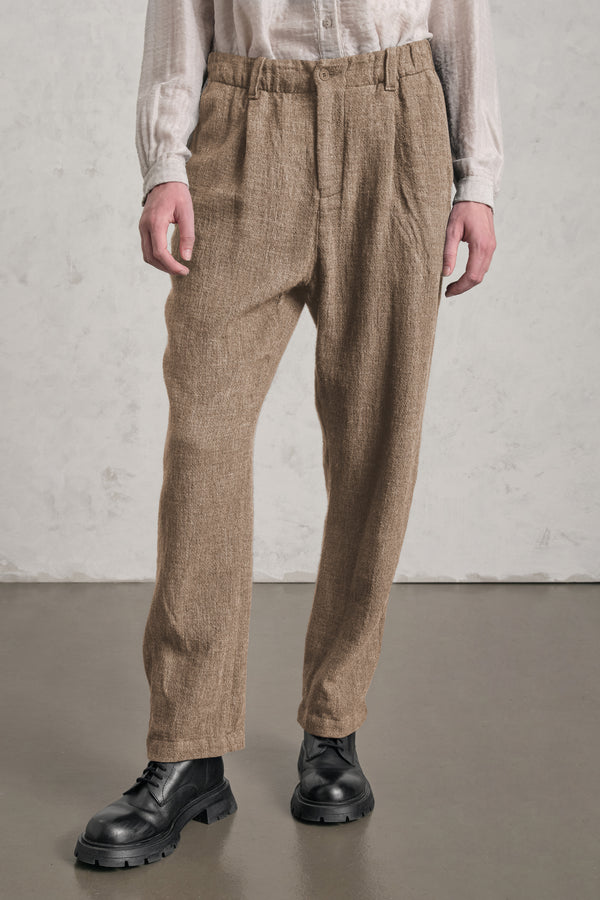 Pantalon coupe confort en laine, lin et coton à taille élastiquée | 1019.CFDTREB112.16