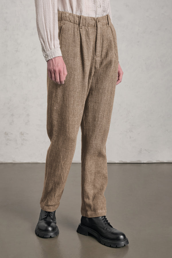 Pantalon coupe confort en laine, lin et coton à taille élastiquée | 1019.CFDTREB112.16