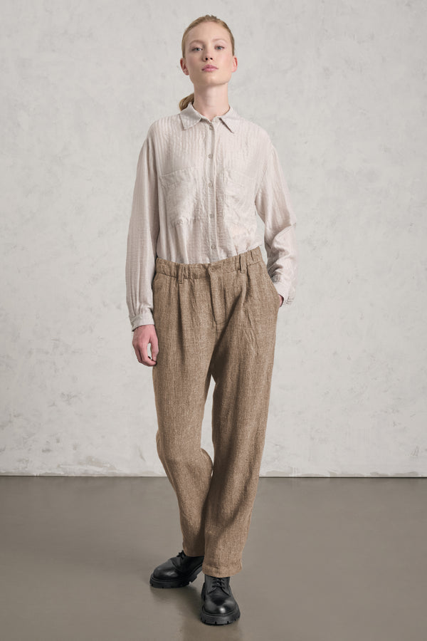 Pantalon coupe confort en laine, lin et coton à taille élastiquée | 1019.CFDTREB112.16