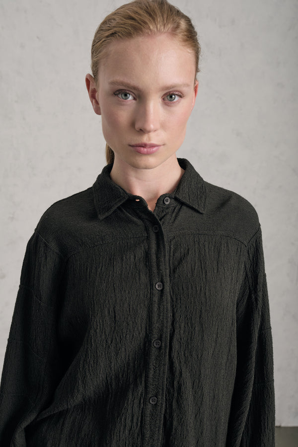Camicia ampia a kimono in misto viscosa, lino e lana a righe | 1019.CFDTREC120.04