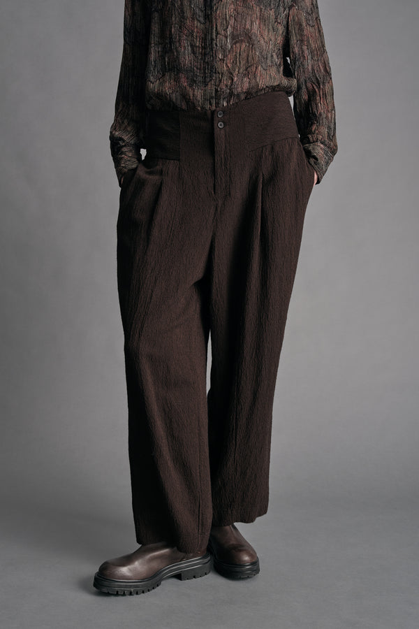 Wide trousers with deep pleats at the front in viscose, linen and wool blend with embossed stripes | 1019.CFDTREC124.18