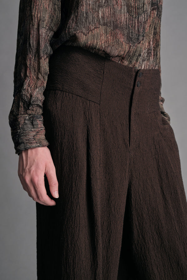 Wide trousers with deep pleats at the front in viscose, linen and wool blend with embossed stripes | 1019.CFDTREC124.18