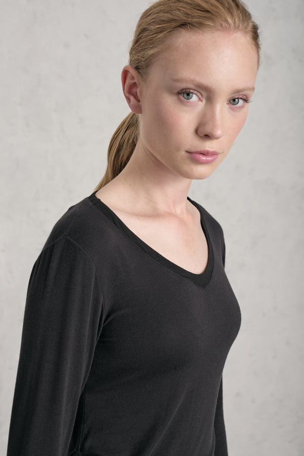 Longsleeve mit V-Ausschnitt mit schmaler Passform aus Modal-Stretch-Jersey | 1019.CFDTREI180.10