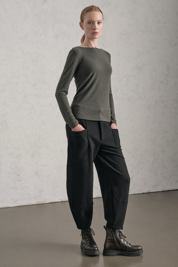 Slim fit boat neck T-shirt in viscose and stretch melange wool jersey | 1019.CFDTREJ192.04