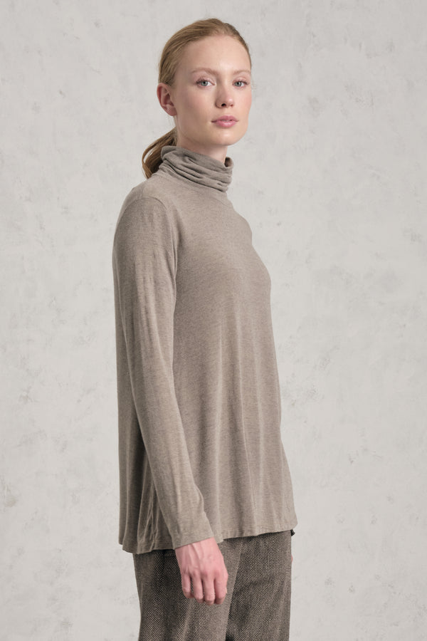 T-shirt ample à col roulé en jersey de laine et viscose stretch chiné | 1019.CFDTREJ194.31