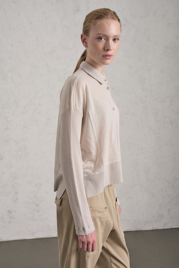 Camicia over in jersey di lana con manica e fondo in costina | 1019.CFDTREK202.01