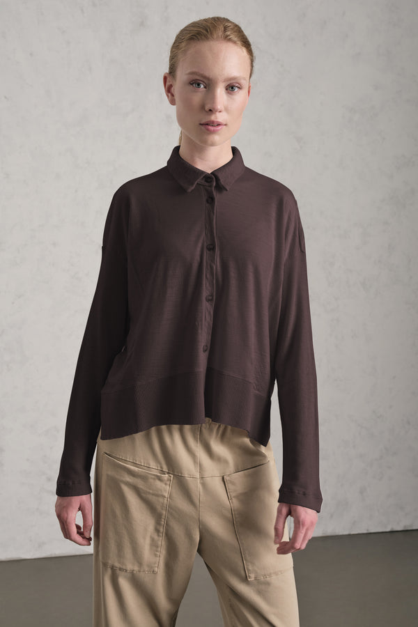 Camicia over in jersey di lana con manica e fondo in costina | 1019.CFDTREK202.06