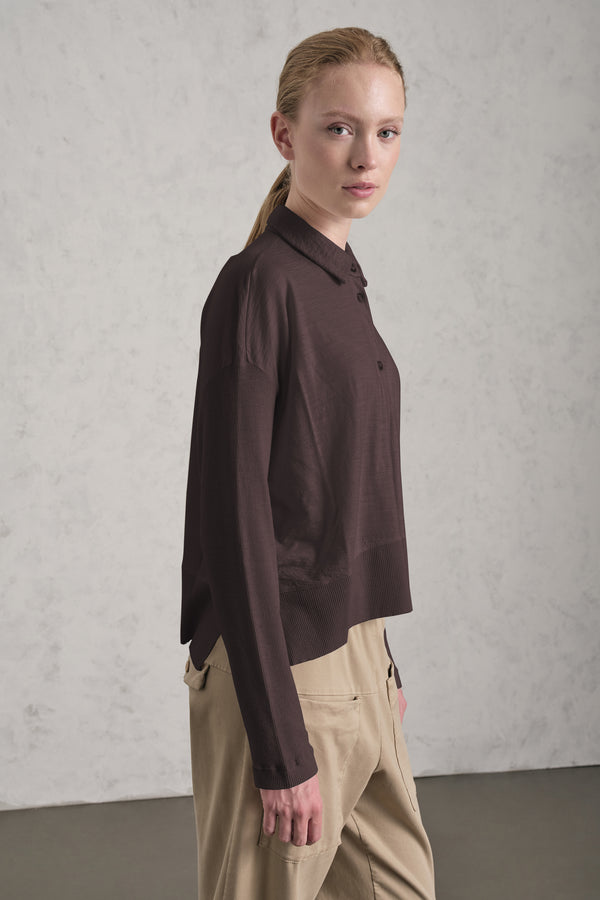 Camicia over in jersey di lana con manica e fondo in costina | 1019.CFDTREK202.06