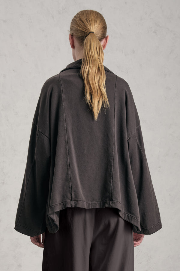 Oversize-Jacke/Sweatjacke mit Reißverschluss, Vulkankragen aus Tencel-Baumwoll-Stretch | 1019.CFDTREN230.06