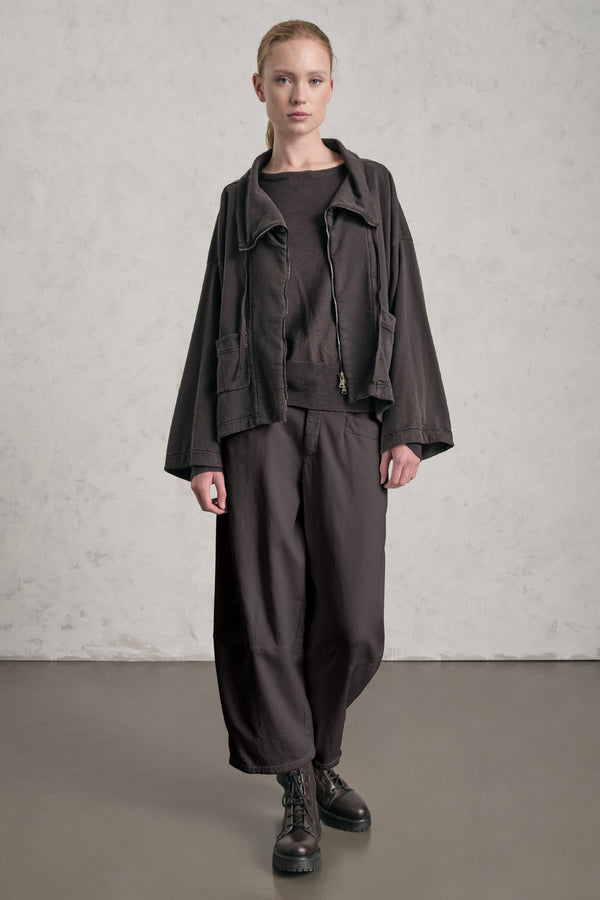 Oversize-Jacke/Sweatjacke mit Reißverschluss, Vulkankragen aus Tencel-Baumwoll-Stretch | 1019.CFDTREN230.06
