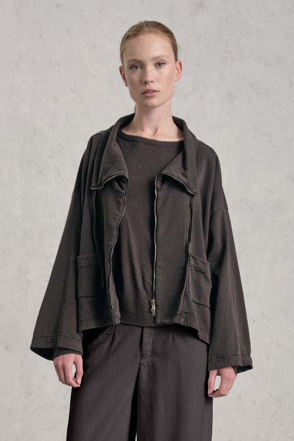 Oversize-Jacke/Sweatjacke mit Reißverschluss, Vulkankragen aus Tencel-Baumwoll-Stretch | 1019.CFDTREN230.06