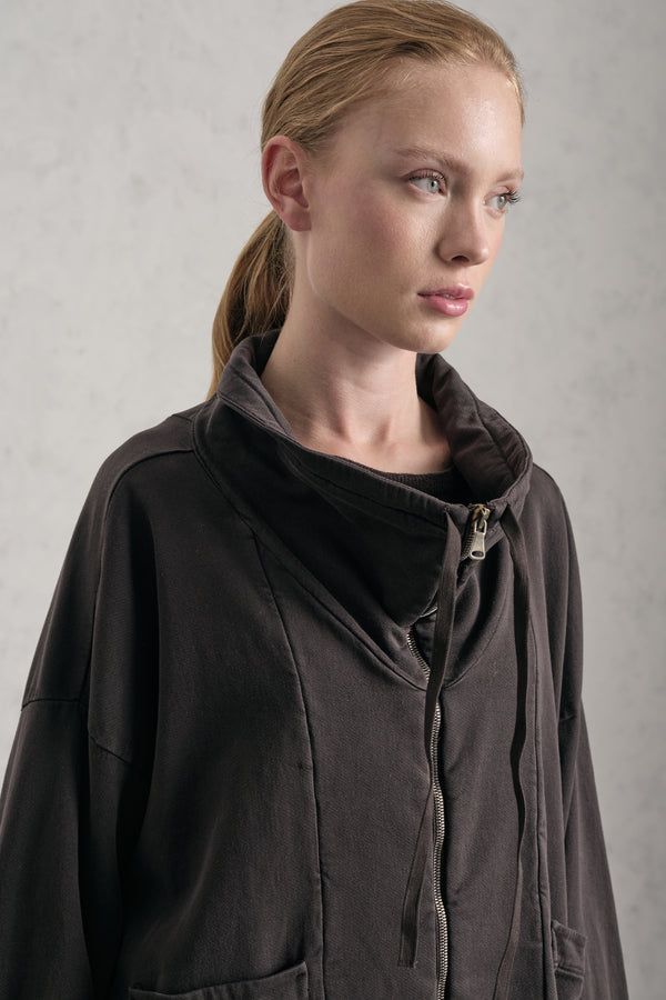Oversize-Jacke/Sweatjacke mit Reißverschluss, Vulkankragen aus Tencel-Baumwoll-Stretch | 1019.CFDTREN230.06