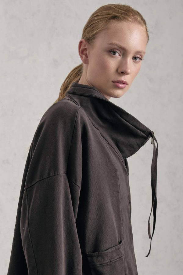 Oversize-Jacke/Sweatjacke mit Reißverschluss, Vulkankragen aus Tencel-Baumwoll-Stretch | 1019.CFDTREN230.06