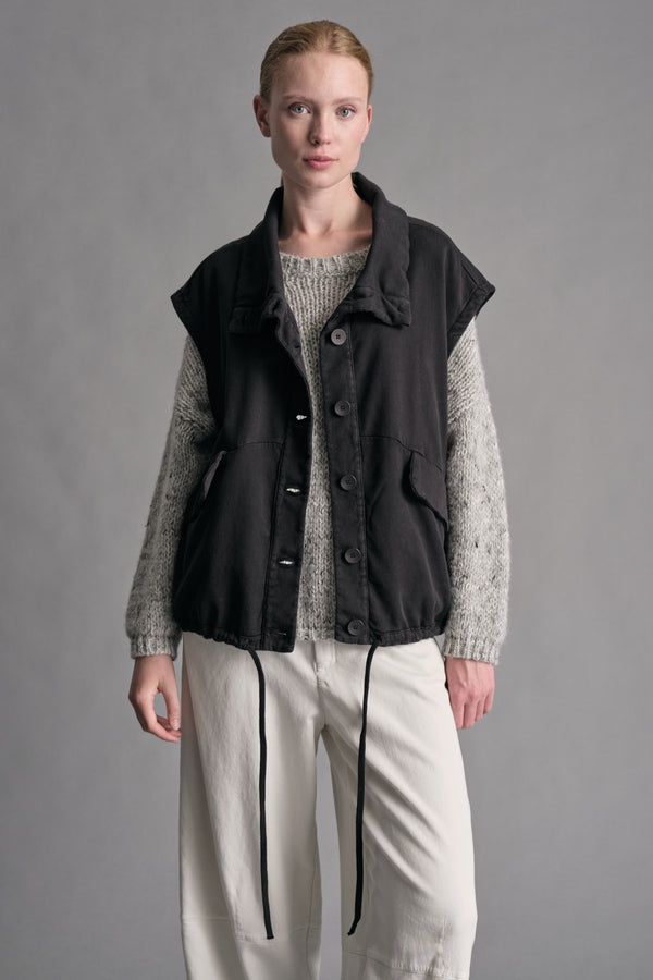 Gilet comfort fit con collo alto e coulisse sul fondo in tencel e cotone stretch | 1019.CFDTREN232.10