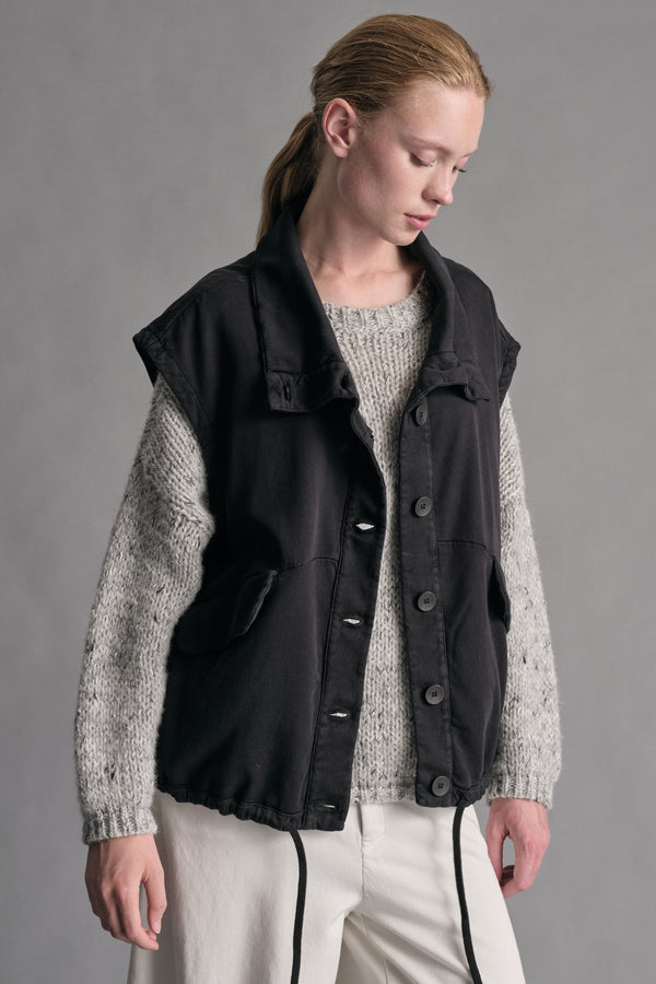 Gilet comfort fit con collo alto e coulisse sul fondo in tencel e cotone stretch | 1019.CFDTREN232.10