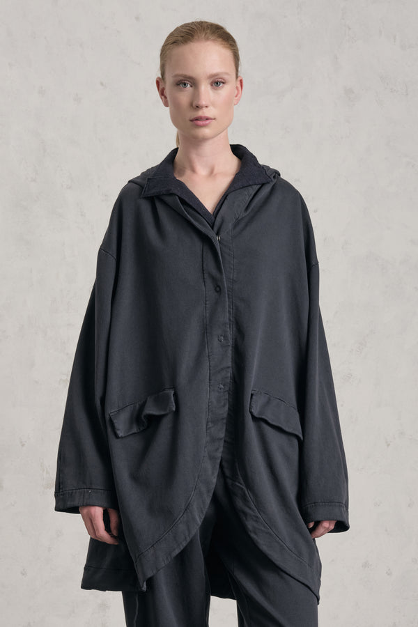 Giacca/felpa lunga con cappuccio linea over in tencel e cotone stretch | 1019.CFDTREN234.05