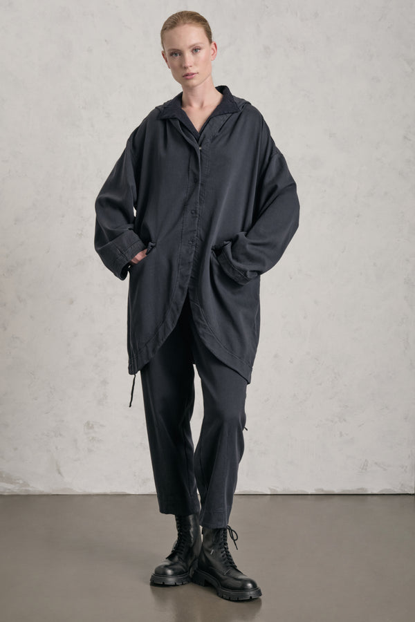 Oversize long hooded jacket/sweatshirt in Tencel and stretch cotton | 1019.CFDTREN234.05