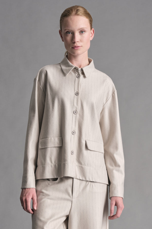 Giacca/camicia in panno di lana leggero gessato, mano cashmere | 1019.CFDTREW320.21