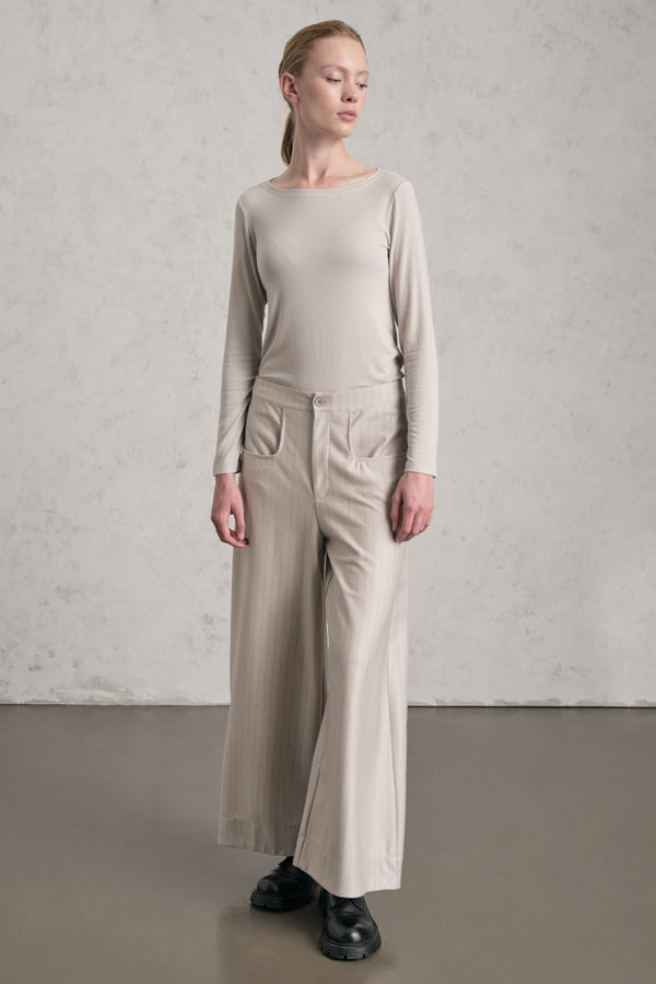 Pantalon large en drap de laine léger à rayures, au toucher cachemire | 1019.CFDTREW321.21