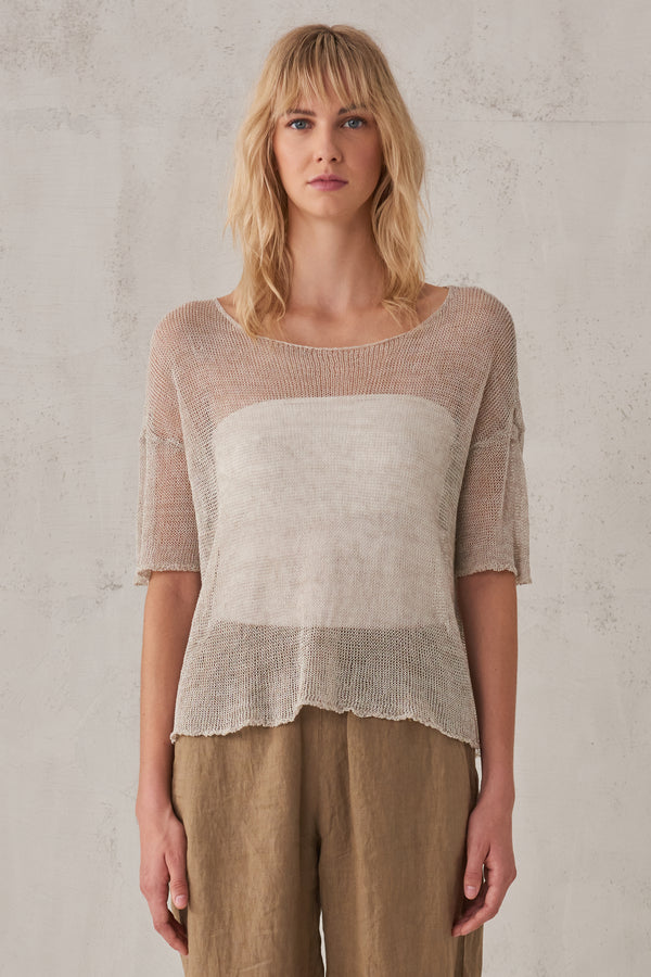 T-shirt manica 3/4 in maglia traforata di lino e cotone | 1009.CFDTRUV311.121