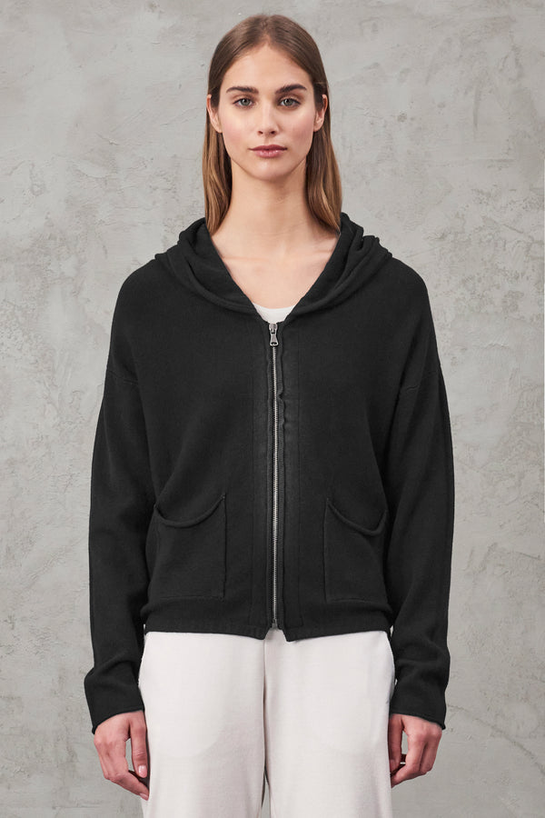 Viscose and wool zipped hooded jacket stocking knit | 1010.CFDTRV11464.10