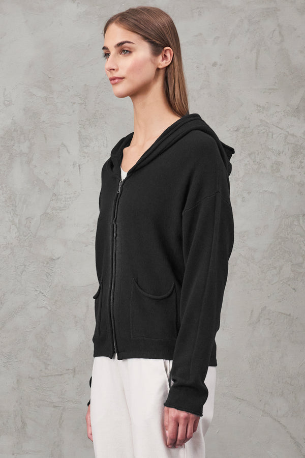 Viscose and wool zipped hooded jacket stocking knit | 1010.CFDTRV11464.10