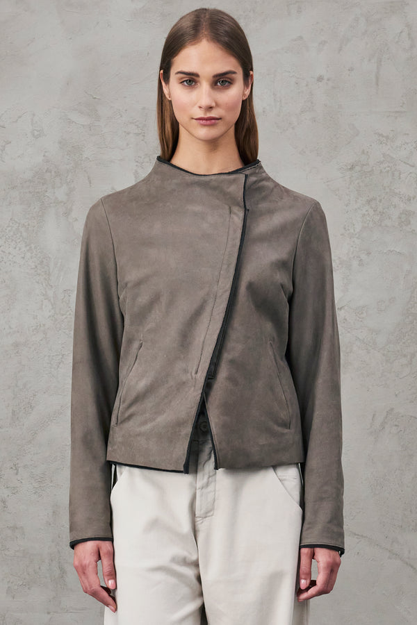 Suede leather short zipped jacket lined in boiled wool | 1010.CFDTRV3381.31
