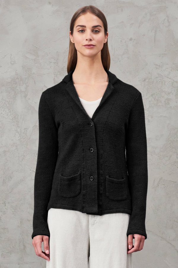 Slim-fit jacket in micro-patterned jacquard wool and viscose knit | 1010.CFDTRV7420.10