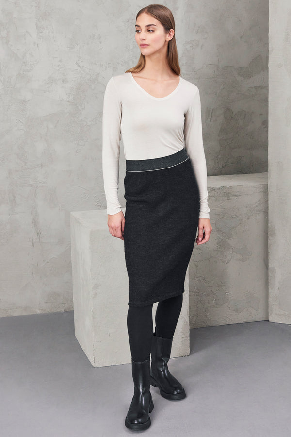 Micro-pattern jacquard wool and viscose knit pencil skirt with elastic waist | 1010.CFDTRV7422.10