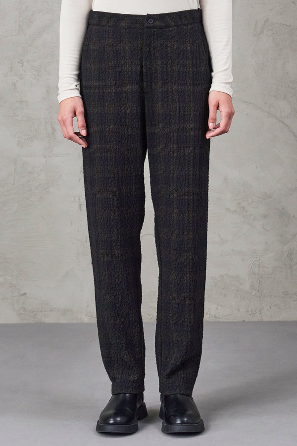 Pantalon coupe droite avec élastique au dos, en tissu gaufré de laine mélangée extensible à carreaux | 1010.CFDTRVC121.06