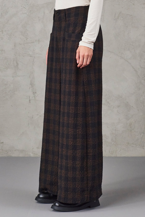 Pantalon palazzo en tissu gaufré de laine mélangée extensible à carreaux | 1010.CFDTRVC122.08