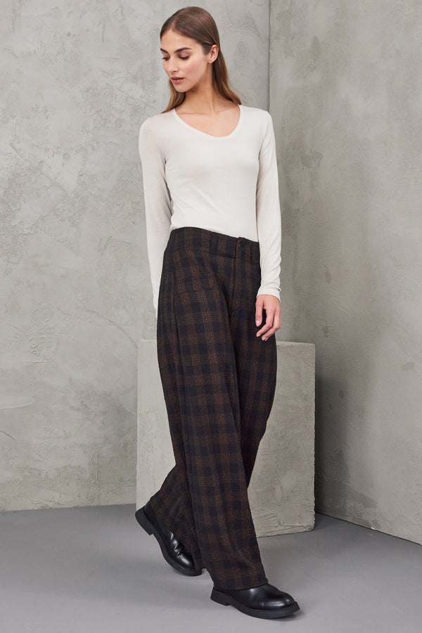 Palazzo pant in embossed checked stretch wool blend | 1010.CFDTRVC122.08