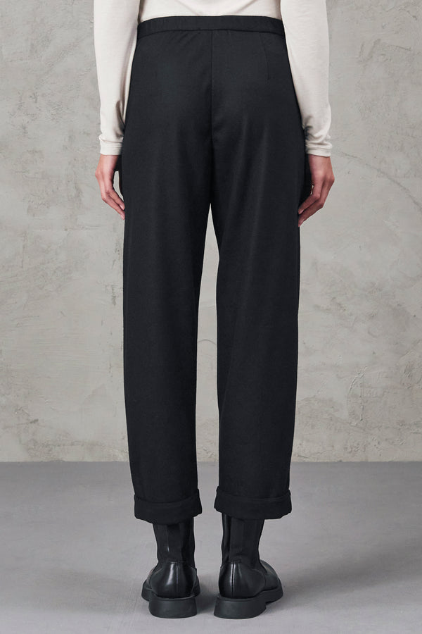 Pantalon coupe confort en drap de laine léger avec applications en georgette de viscose | 1010.CFDTRVV313.10