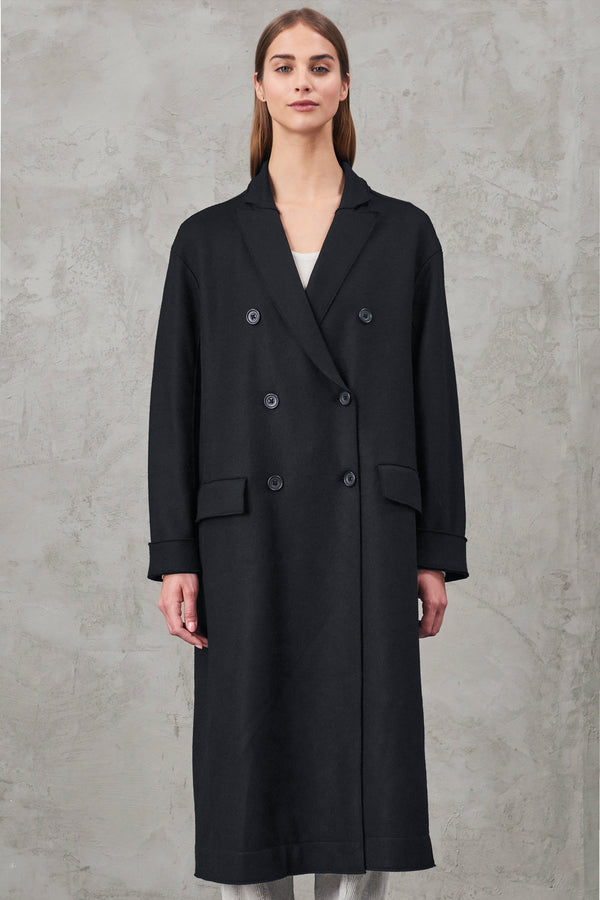 Manteau à double boutonnage en drap de laine brillant avec finitions coupe brute | 1010.CFDTRVW322.10