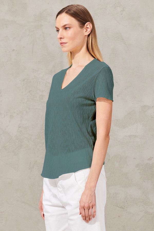 Slub cotton v neck knitted  t-shirt | 1011.CFDTRW5406.25