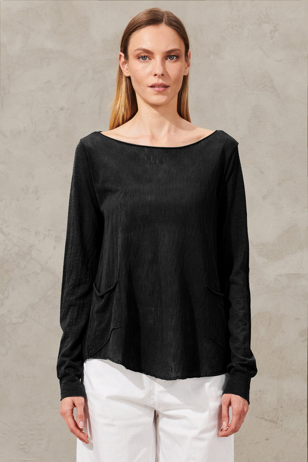 Slub cotton knitted long sleeve t-shirt with pocket | 1011.CFDTRW5407.25