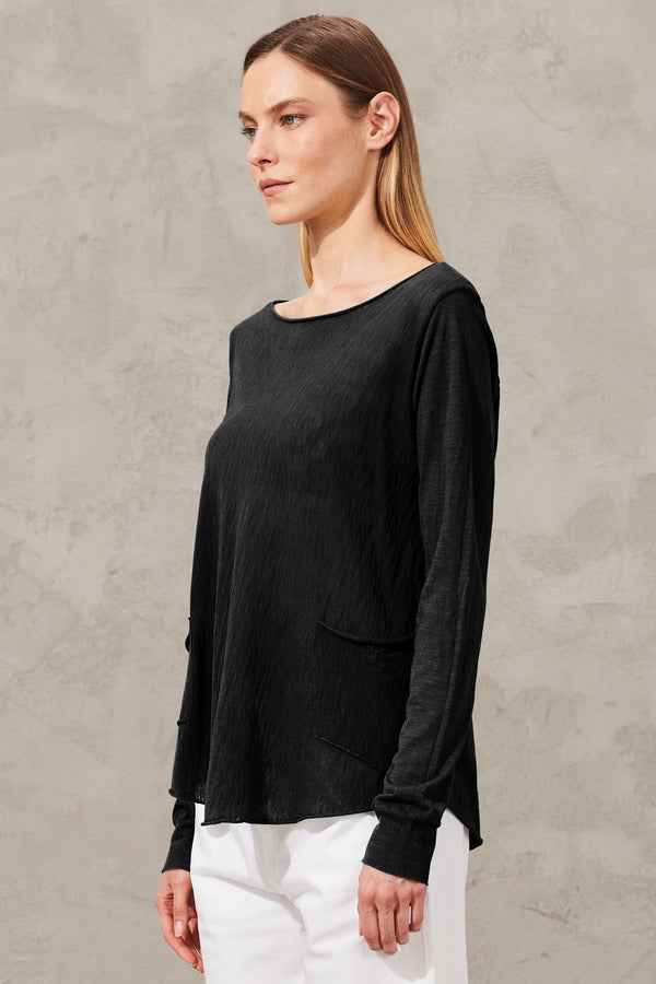 Slub cotton knitted long sleeve t-shirt with pocket | 1011.CFDTRW5407.25