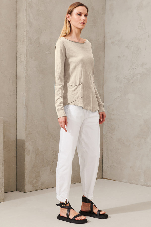 Slub cotton knitted long sleeve t-shirt with pocket | 1011.CFDTRW5407.21