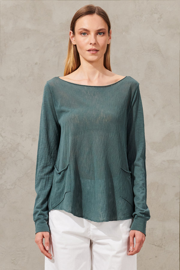 Slub cotton knitted long sleeve t-shirt with pocket | 1011.CFDTRW5407.10