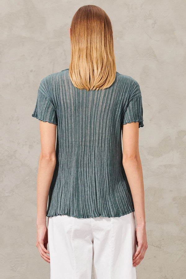 Bicolour lamé-effect ribbed cotton and viscose knit t-shirt | 1011.CFDTRW6410.25