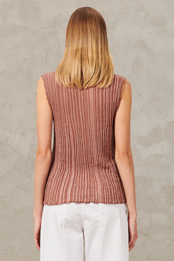 Bicolour lamé-effect ribbed cotton and viscose knit v neck tank | 1011.CFDTRW6411.07
