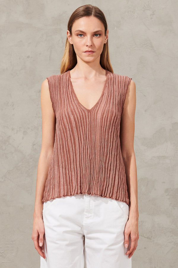 Bicolour lamé-effect ribbed cotton and viscose knit v neck tank | 1011.CFDTRW6411.07
