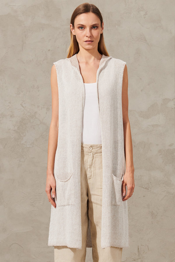 Bicolor melange stockinette stitch long hooded vest | 1011.CFDTRW7423.01